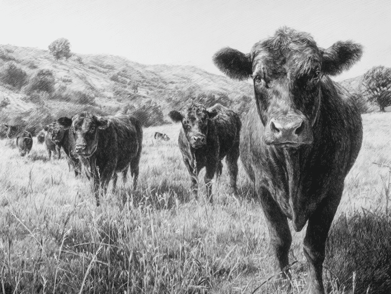Ganado Angus en libre pastoreo representando carne premium de res Angus con origen natural y calidad superior.