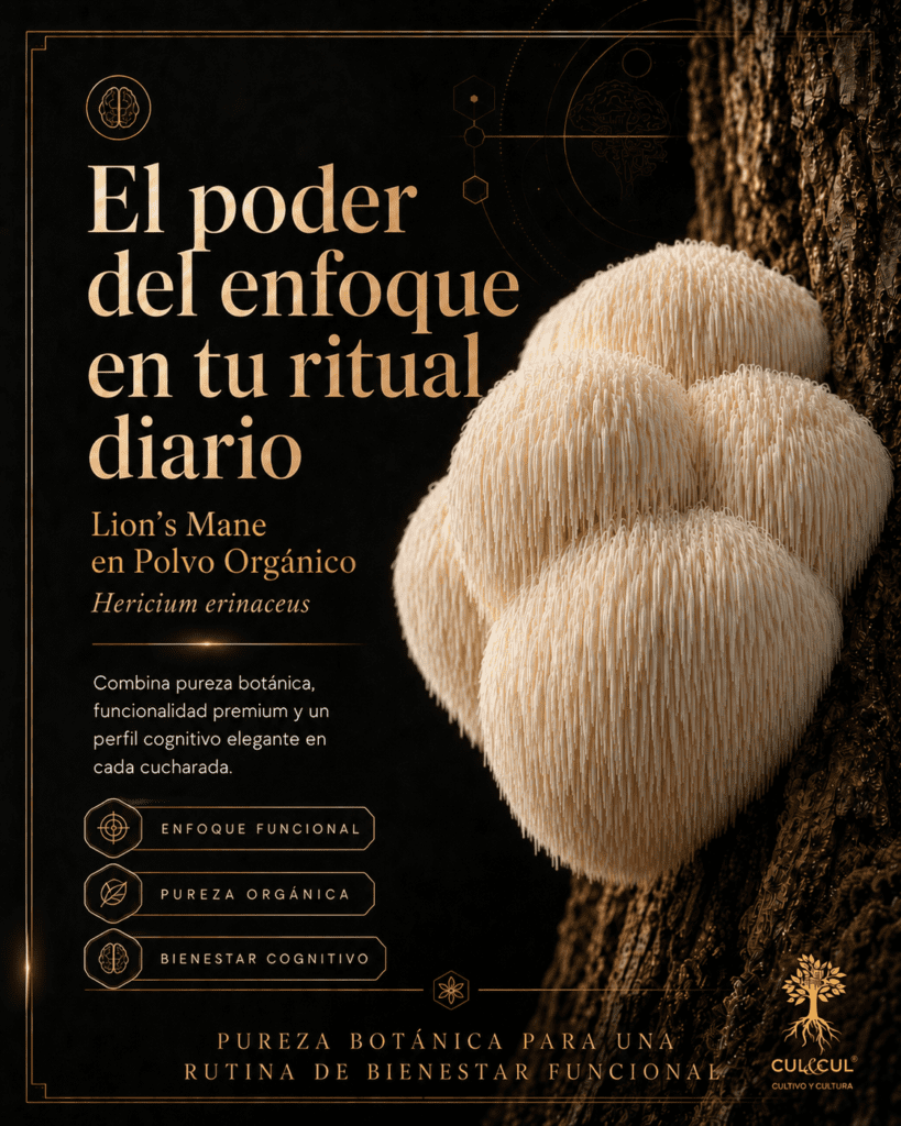 Lion’s Mane en polvo orgánico con enfoque funcional y perfil premium para bienestar cognitivo diario