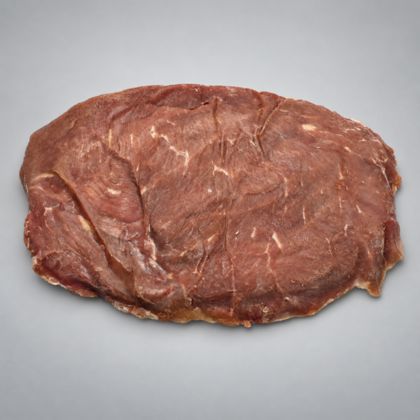 Sirloin Bistec sin empaque, con su forma y textura visibles sobre fondo gris.