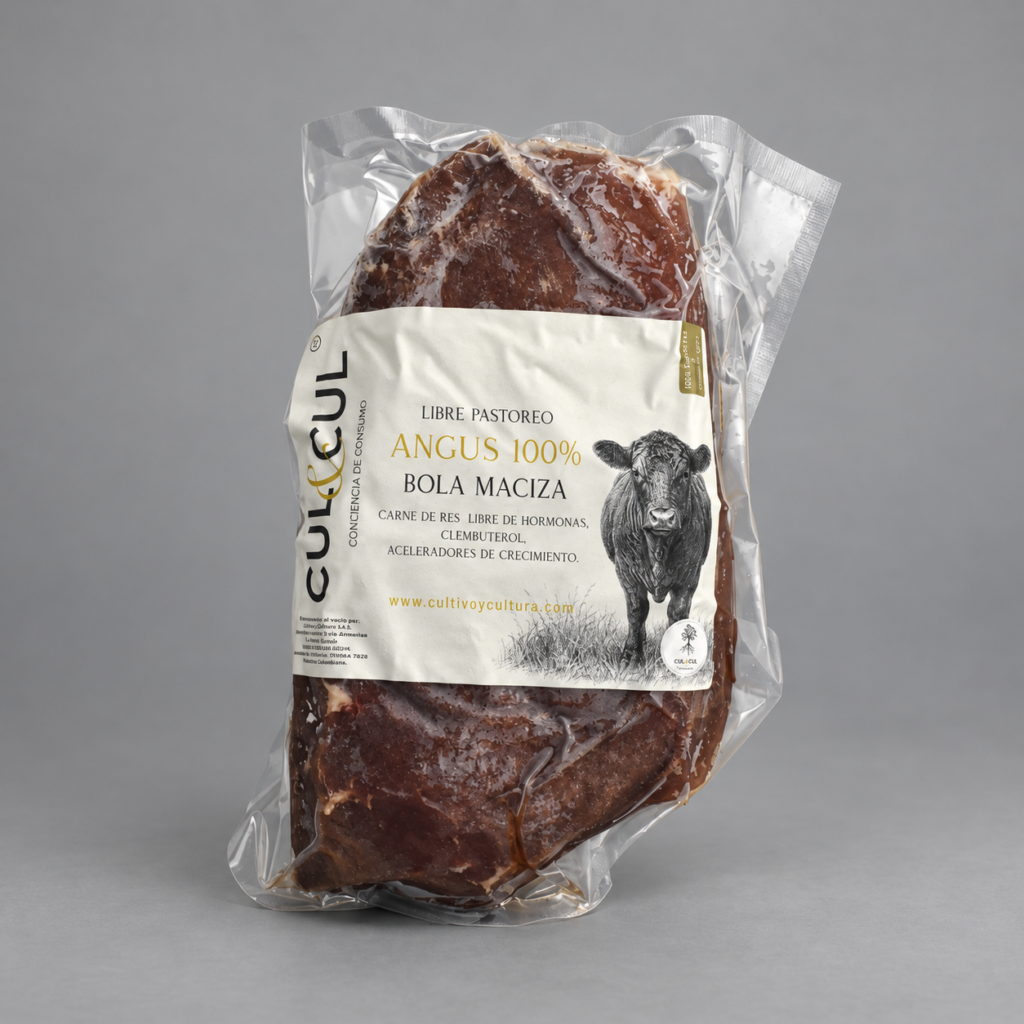 Bola Maciza Angus empacada al vacío con etiqueta CUL&CUL.