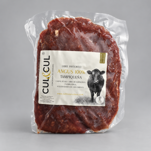 Tampiqueña Angus en empaque al vacío con etiqueta CUL&CUL.