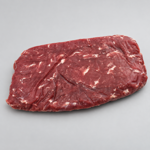 Bistec de sirloin Angus sin empaque, con fibras y vetas de grasa visibles.