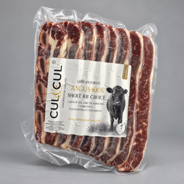 Short Rib Choice Angus en empaque al vacío con etiqueta CUL&CUL.
